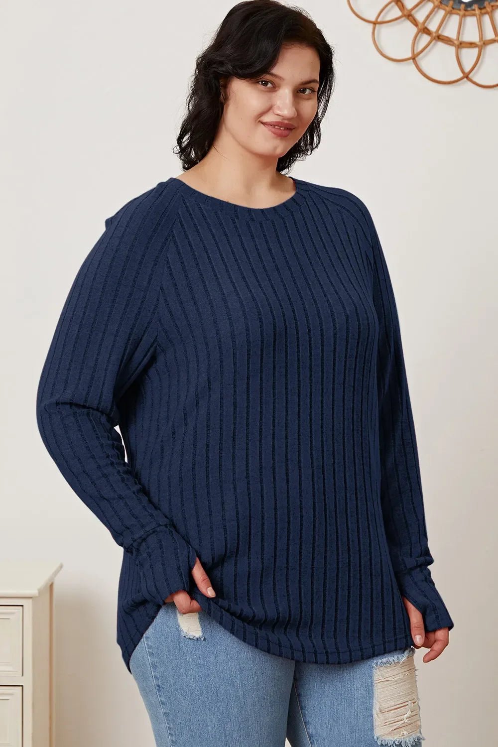 Basic Bae Full Size Ribbed Thumbhole Sleeve T-Shirt - The Coin Has A Say