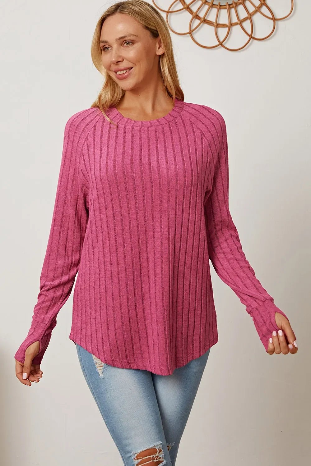 Basic Bae Full Size Ribbed Thumbhole Sleeve T-Shirt - The Coin Has A Say