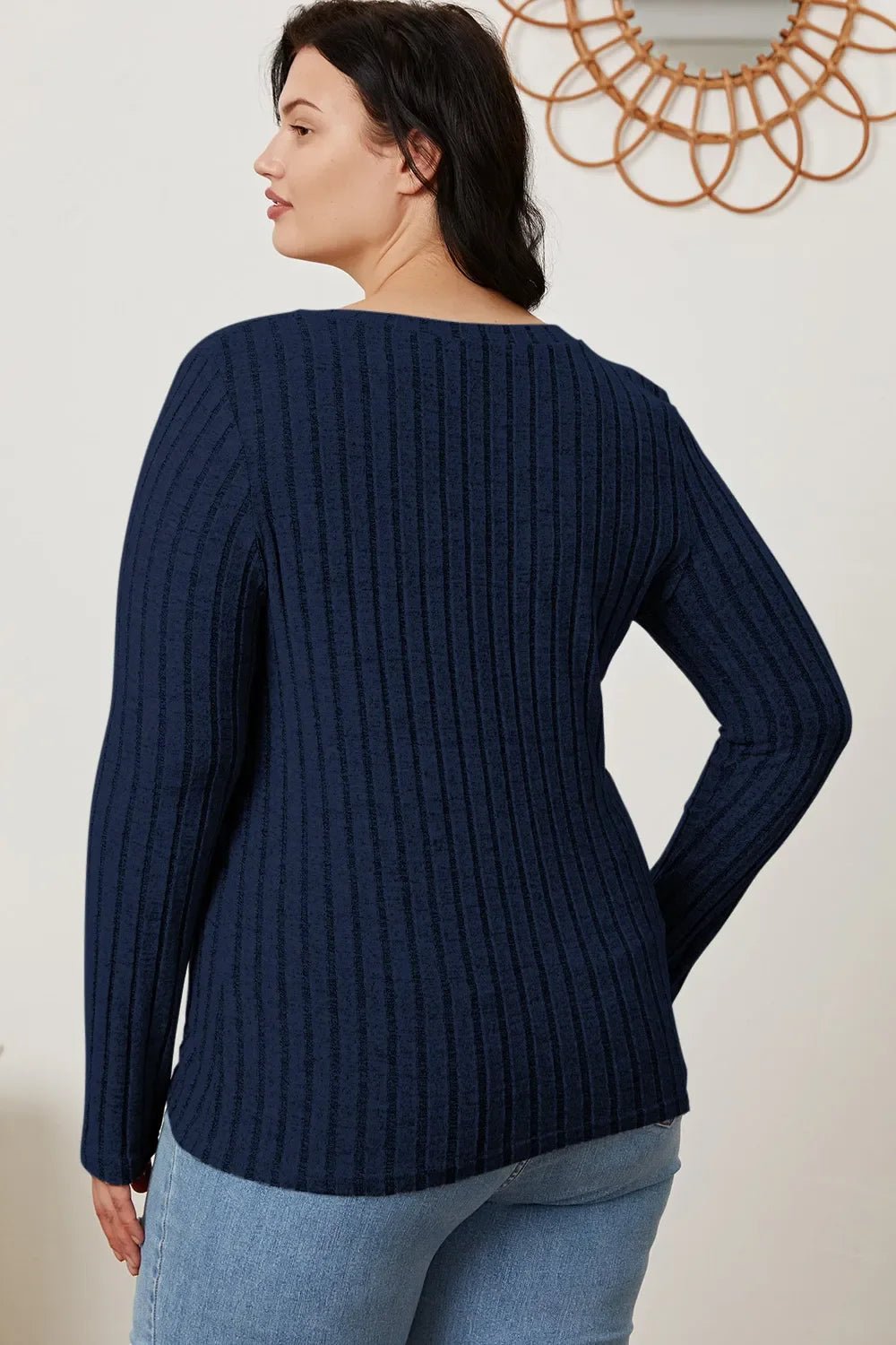 Basic Bae Full Size Ribbed V-Neck Long Sleeve T-Shirt - The Coin Has A Say