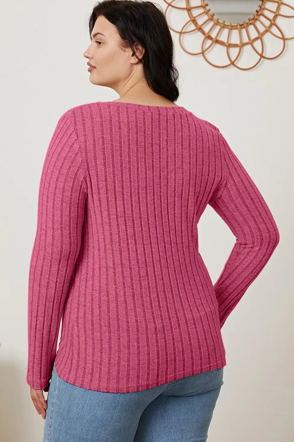 Basic Bae Full Size Ribbed V-Neck Long Sleeve T-Shirt - The Coin Has A Say