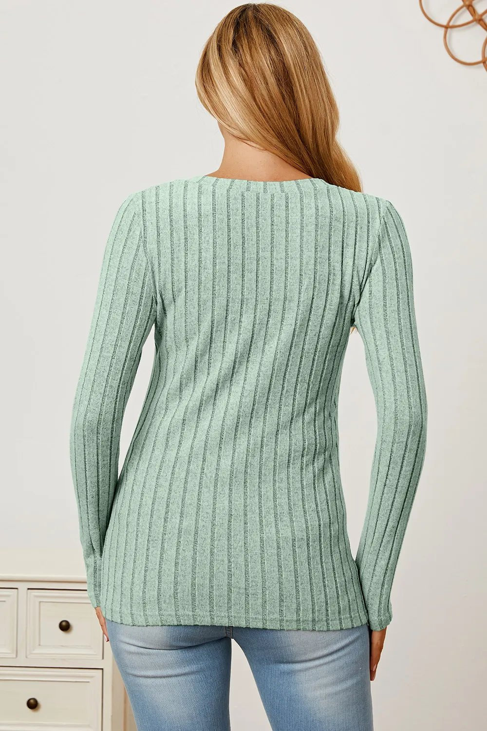 Basic Bae Full Size Ribbed V-Neck Long Sleeve T-Shirt - The Coin Has A Say
