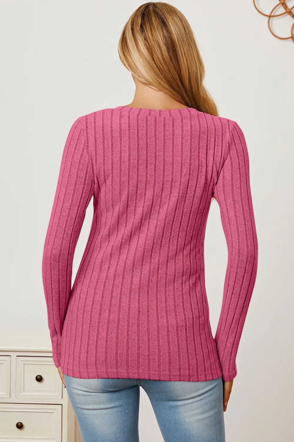 Basic Bae Full Size Ribbed V-Neck Long Sleeve T-Shirt - The Coin Has A Say