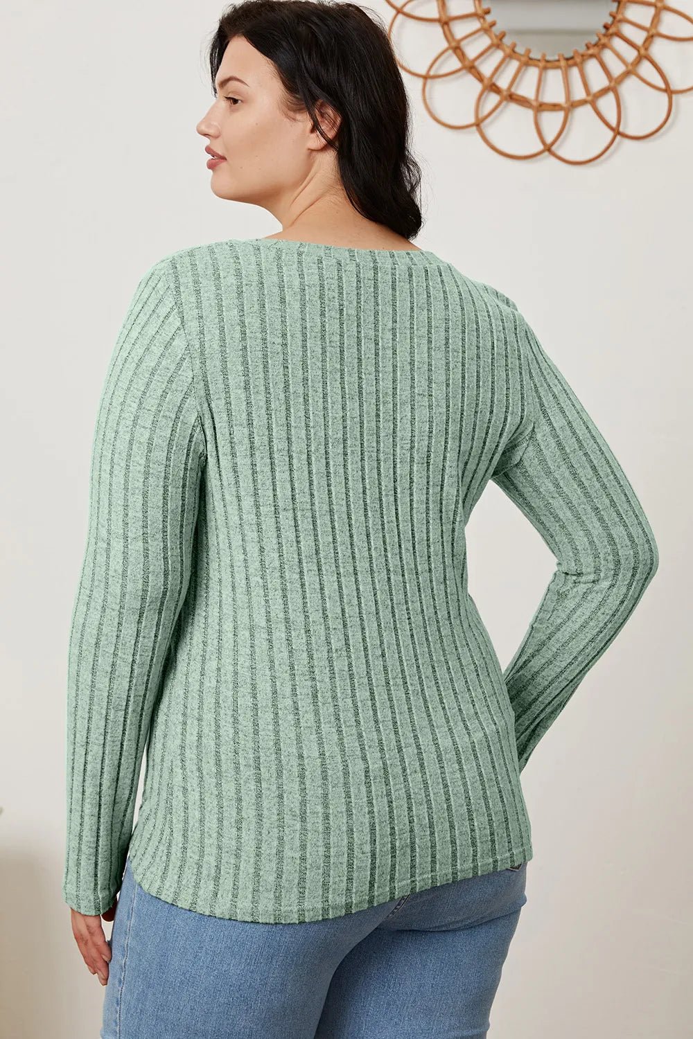 Basic Bae Full Size Ribbed V-Neck Long Sleeve T-Shirt - The Coin Has A Say