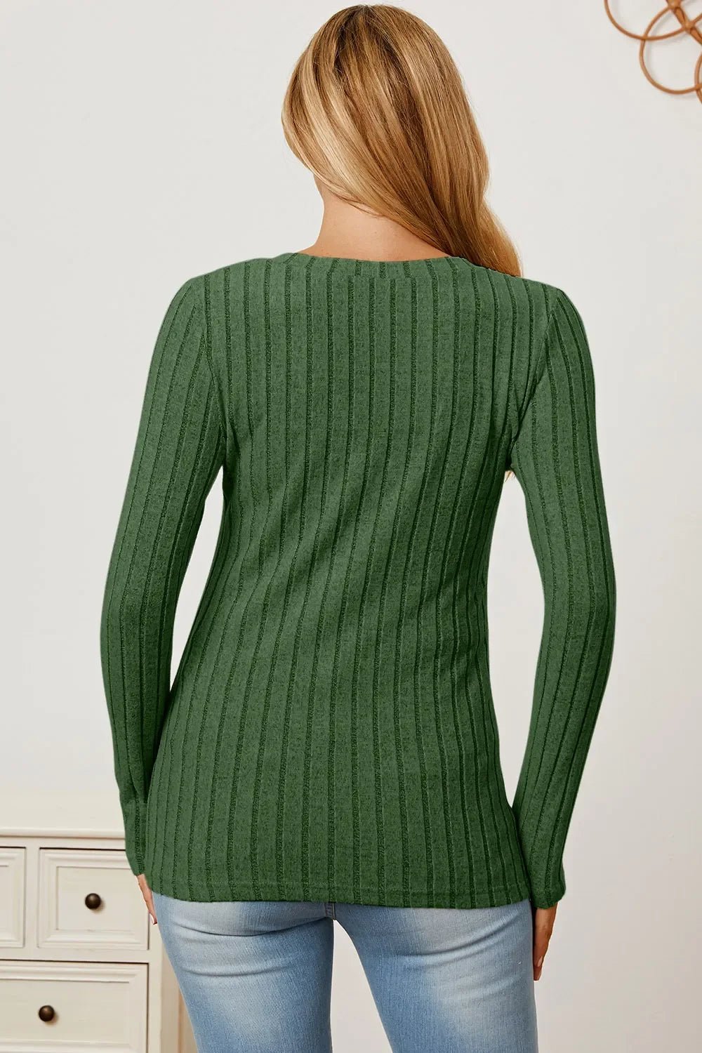 Basic Bae Full Size Ribbed V-Neck Long Sleeve T-Shirt - The Coin Has A Say