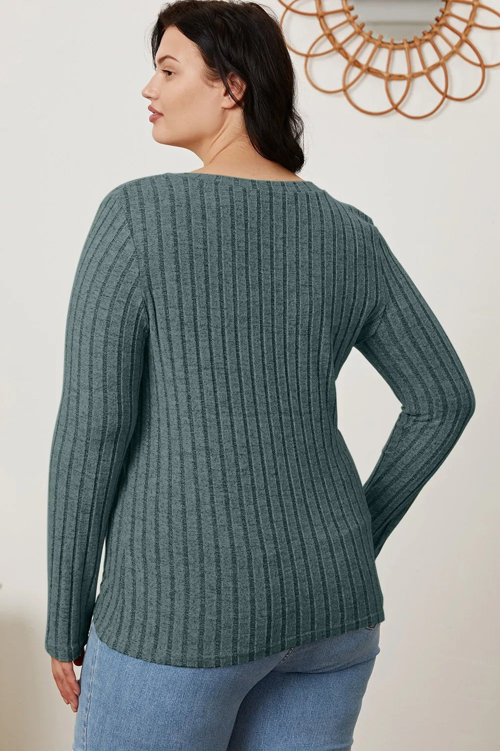 Basic Bae Full Size Ribbed V-Neck Long Sleeve T-Shirt - The Coin Has A Say