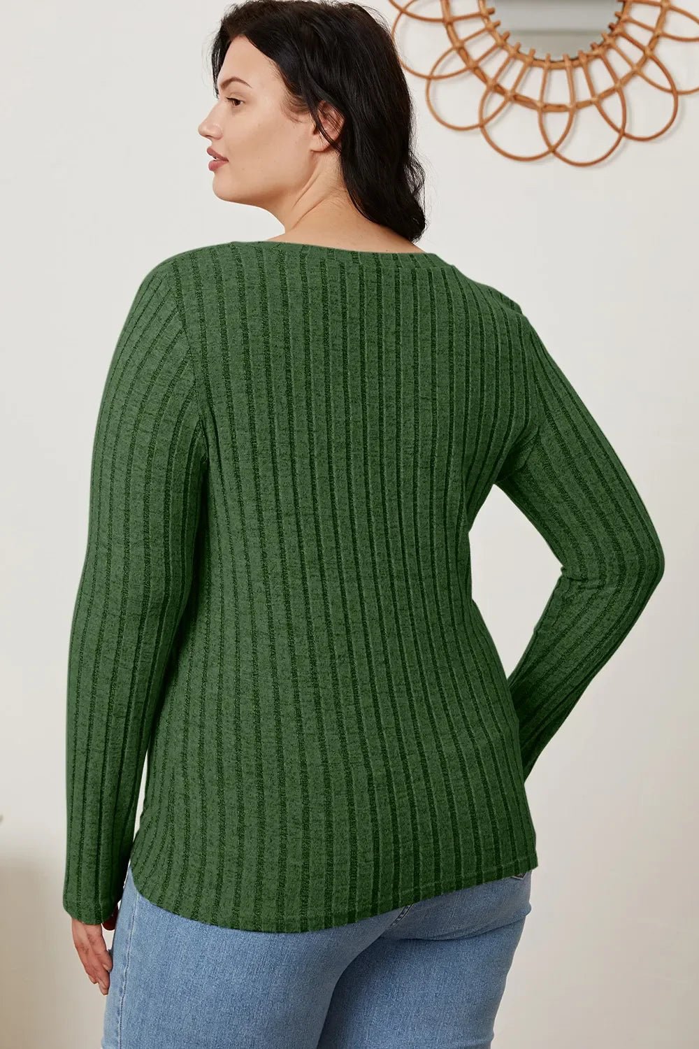 Basic Bae Full Size Ribbed V-Neck Long Sleeve T-Shirt - The Coin Has A Say
