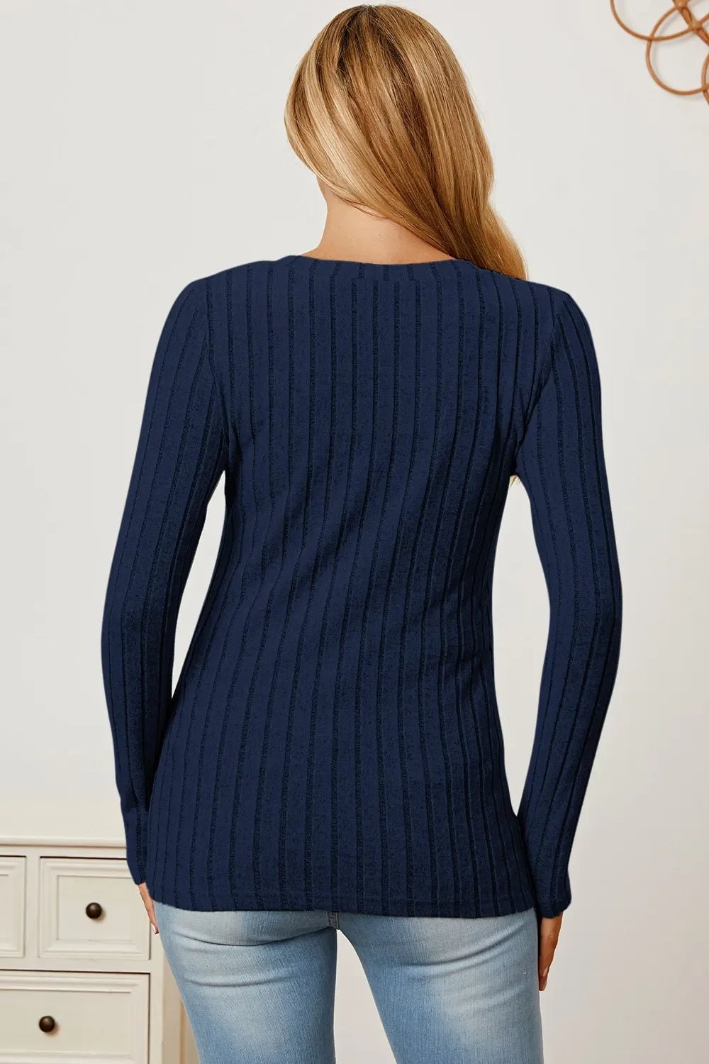 Basic Bae Full Size Ribbed V-Neck Long Sleeve T-Shirt - The Coin Has A Say