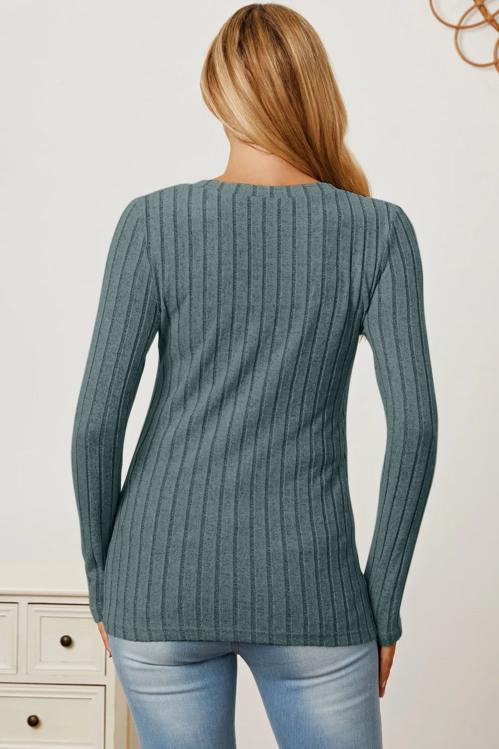 Basic Bae Full Size Ribbed V-Neck Long Sleeve T-Shirt - The Coin Has A Say