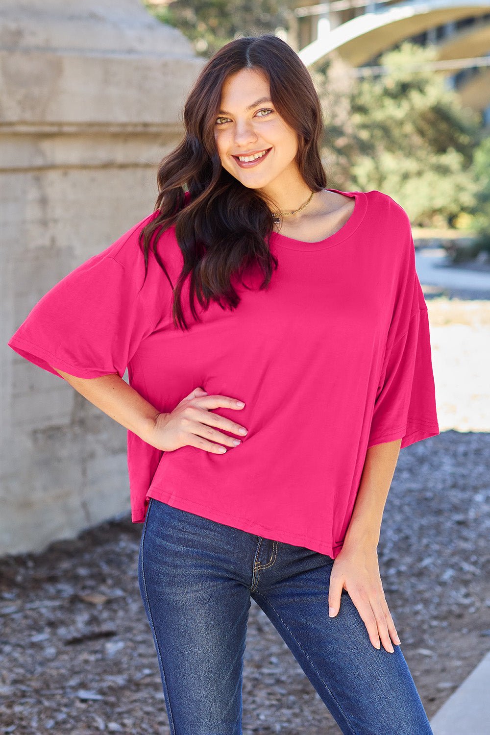 Basic Bae Full Size Round Neck Drop Shoulder T-Shirt - The Coin Has A Say