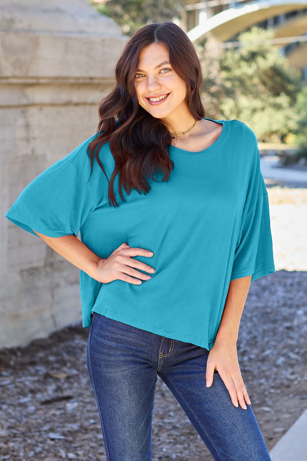 Basic Bae Full Size Round Neck Drop Shoulder T-Shirt - The Coin Has A Say