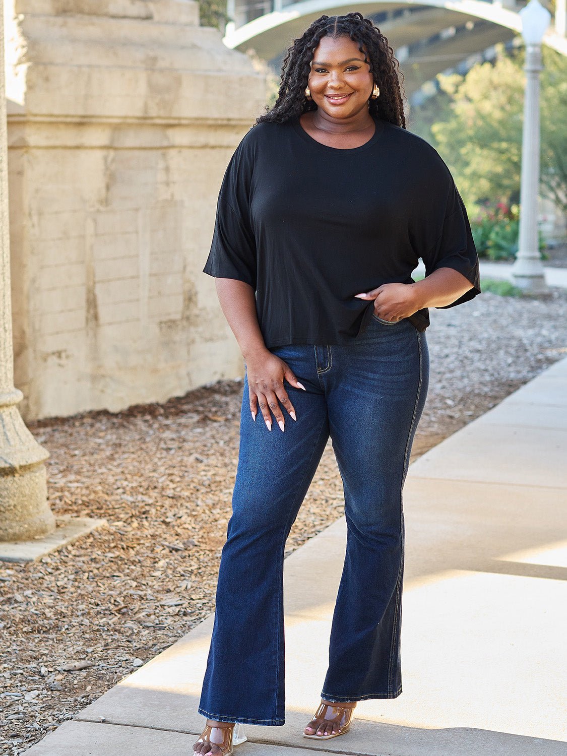 Basic Bae Full Size Round Neck Drop Shoulder T-Shirt - The Coin Has A Say