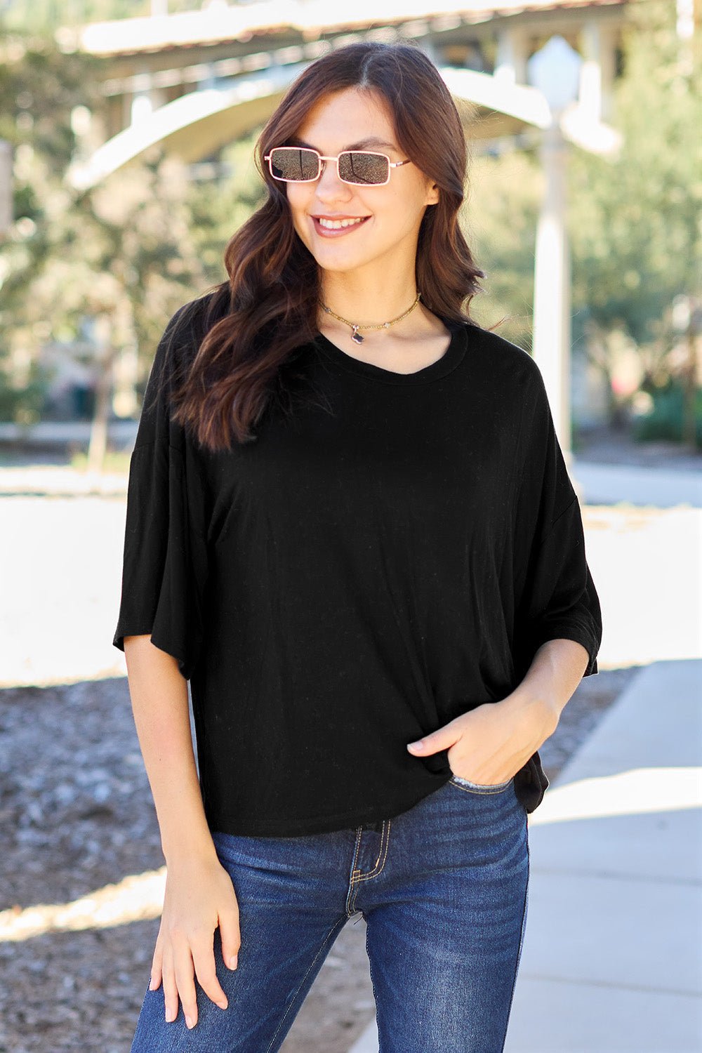 Basic Bae Full Size Round Neck Drop Shoulder T-Shirt - The Coin Has A Say