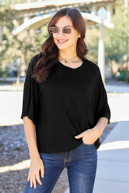 Basic Bae Full Size Round Neck Drop Shoulder T-Shirt - The Coin Has A Say