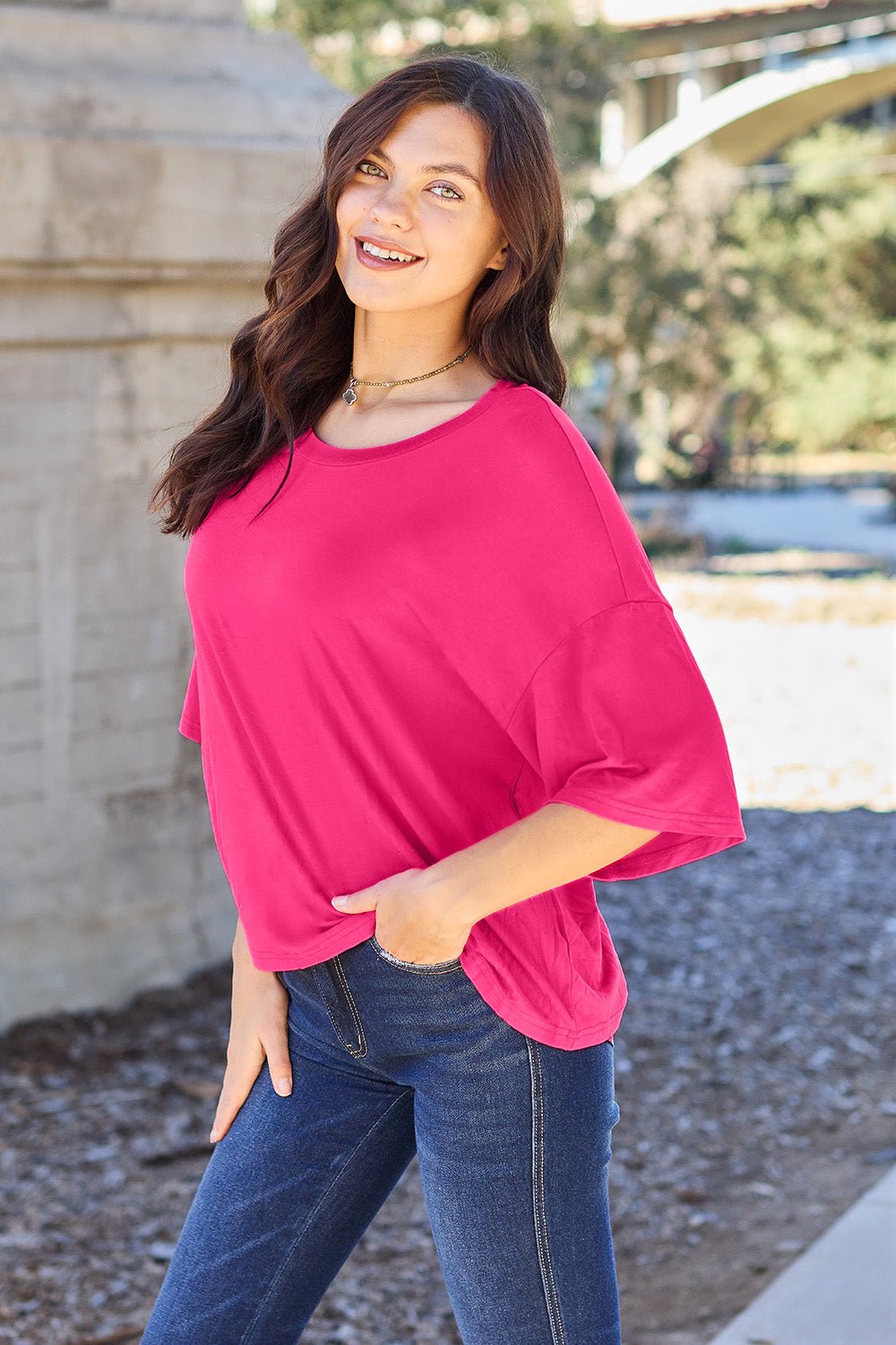 Basic Bae Full Size Round Neck Drop Shoulder T-Shirt - The Coin Has A Say