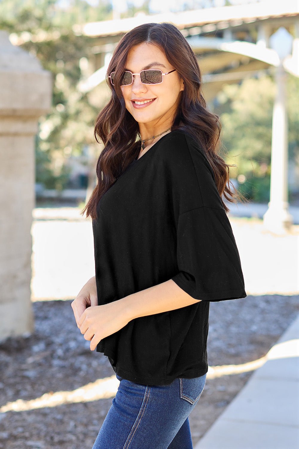 Basic Bae Full Size Round Neck Drop Shoulder T-Shirt - The Coin Has A Say