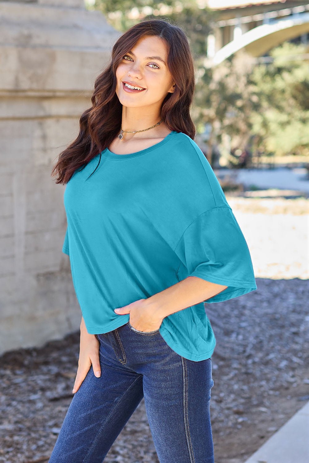 Basic Bae Full Size Round Neck Drop Shoulder T-Shirt - The Coin Has A Say