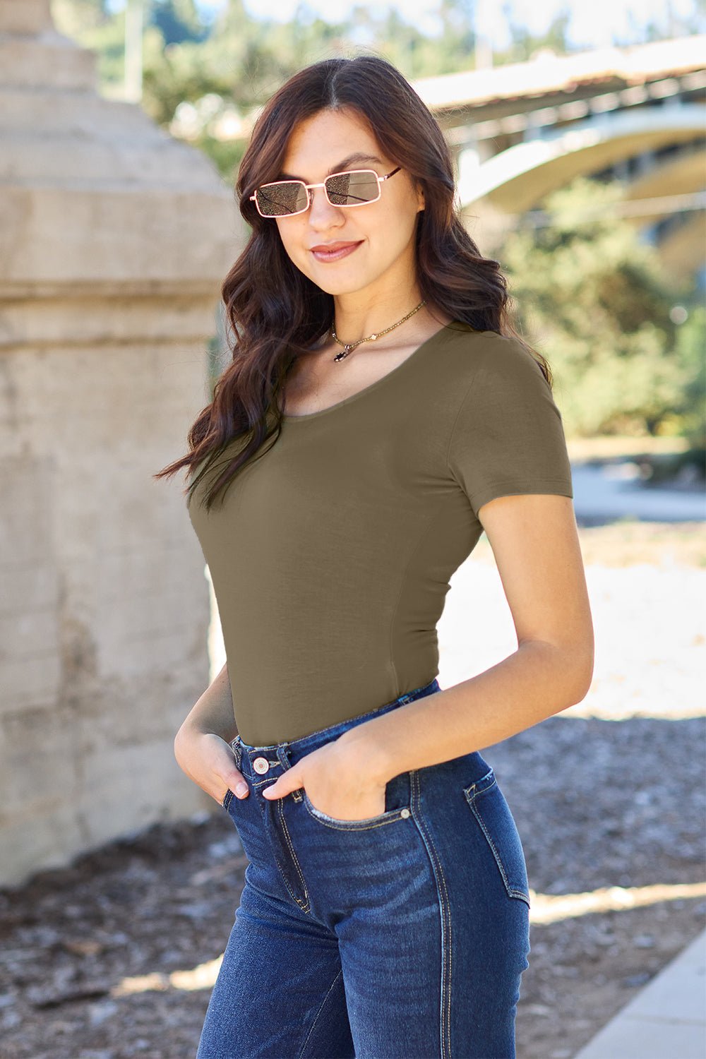 Basic Bae Full Size Round Neck Short Sleeve Bodysuit - The Coin Has A Say