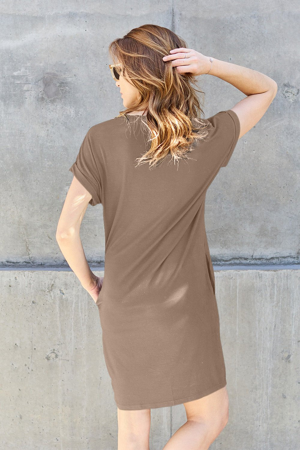 Basic Bae Full Size Round Neck Short Sleeve Dress with Pockets - The Coin Has A Say