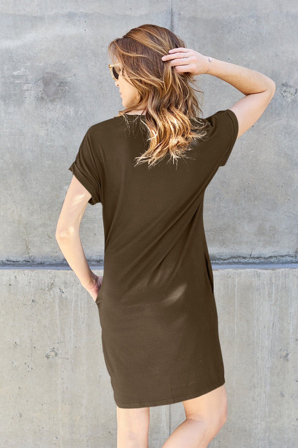 Basic Bae Full Size Round Neck Short Sleeve Dress with Pockets - The Coin Has A Say