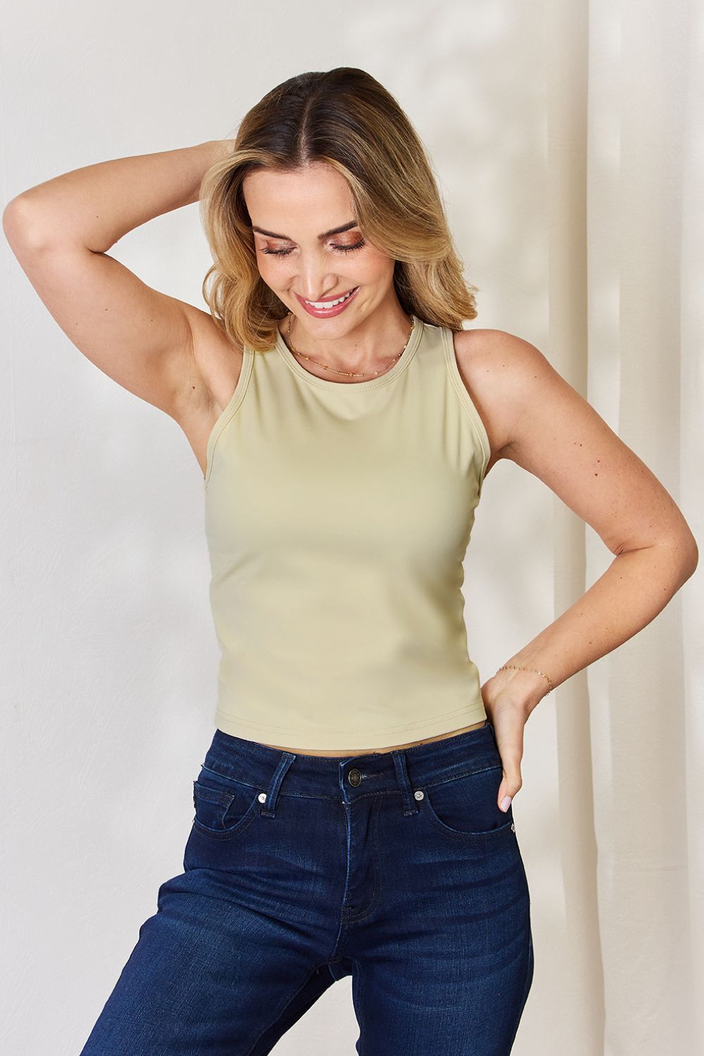 Basic Bae Full Size Round Neck Slim Tank - The Coin Has A Say