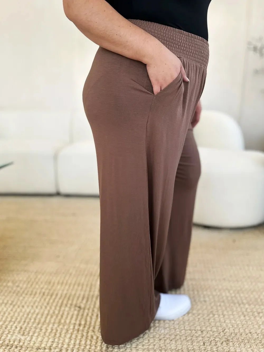Basic Bae Full Size Smocked Wide Waistband Wide Leg Pants - The Coin Has A Say