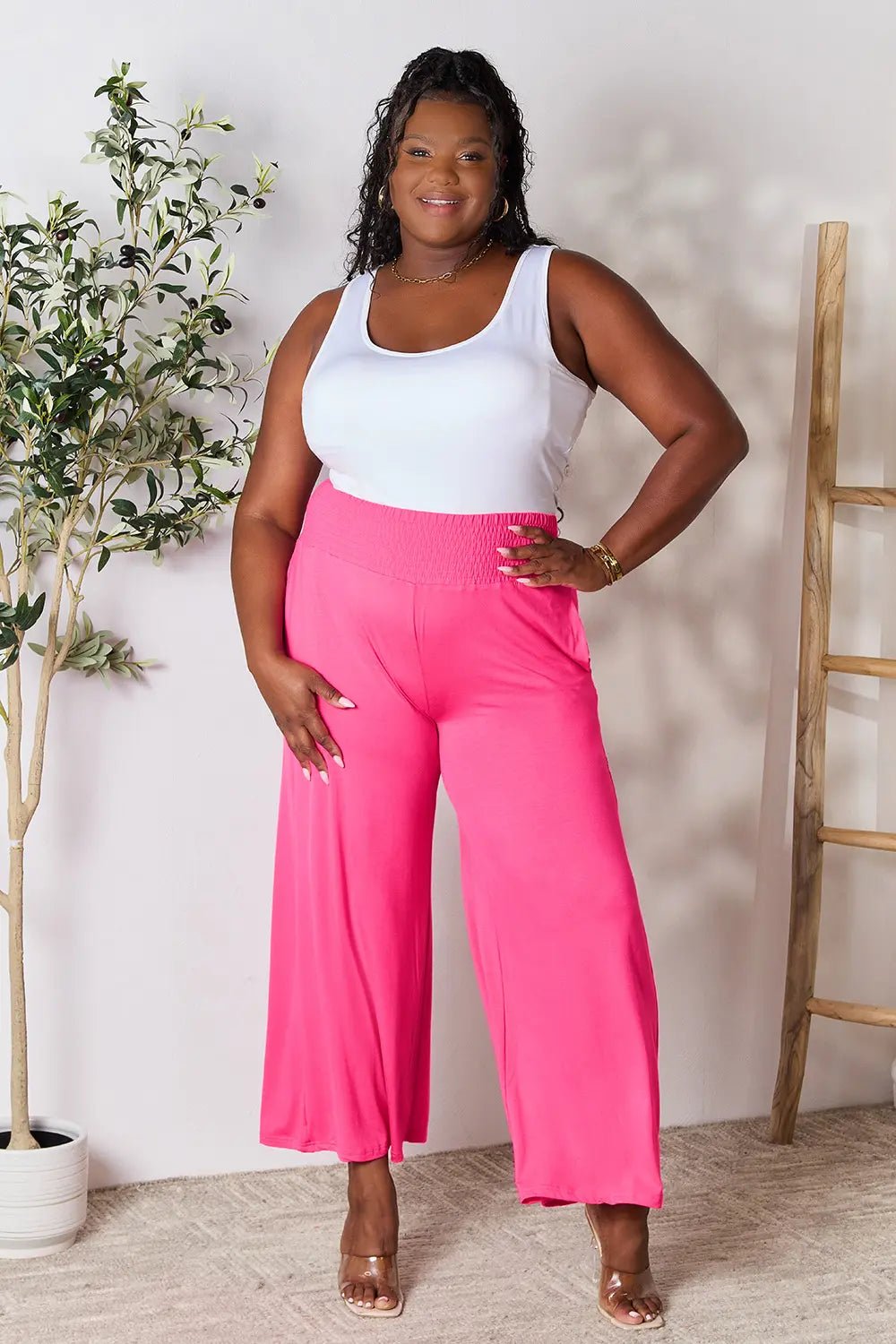 Basic Bae Full Size Smocked Wide Waistband Wide Leg Pants - The Coin Has A Say