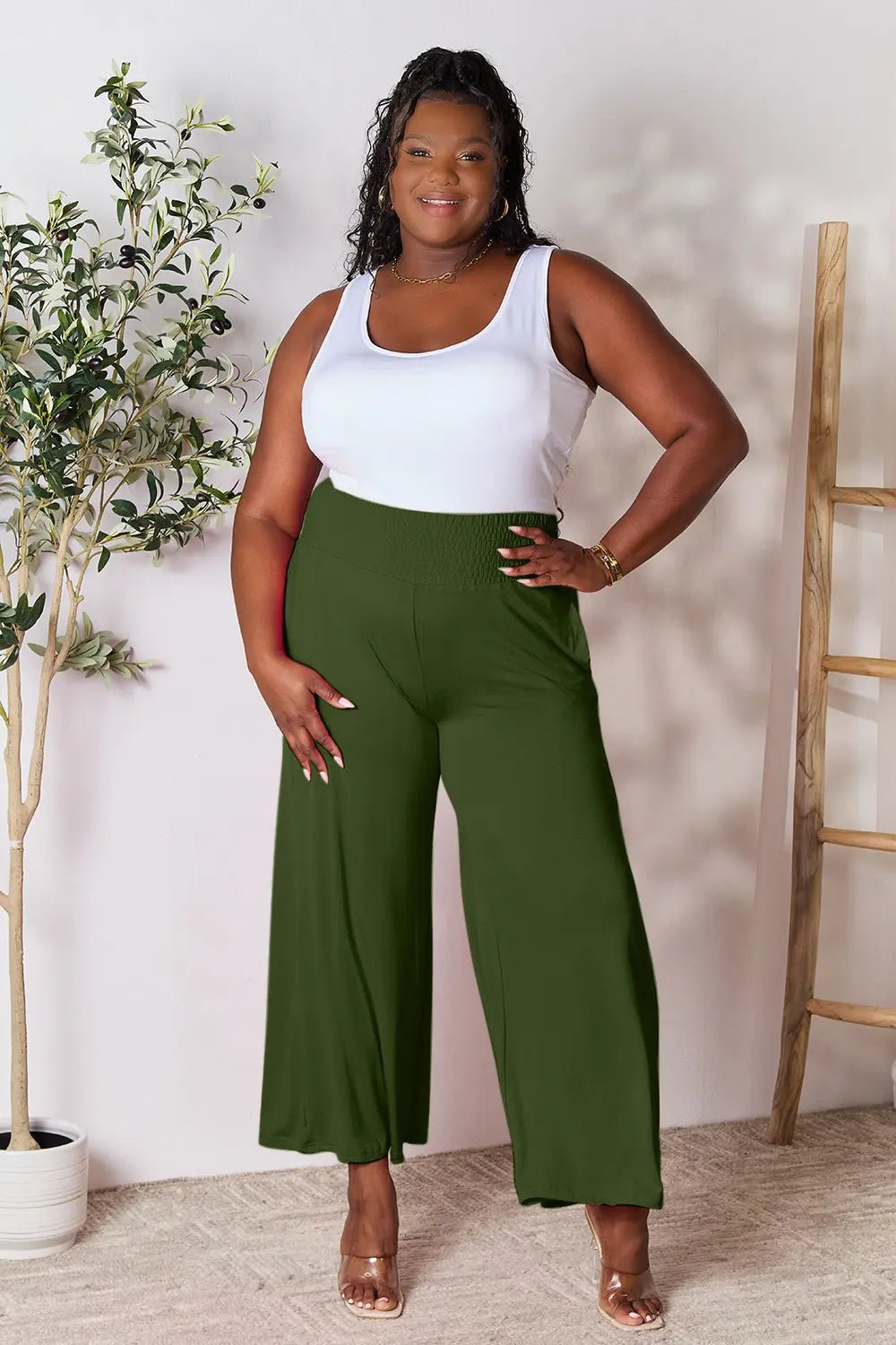 Basic Bae Full Size Smocked Wide Waistband Wide Leg Pants - The Coin Has A Say