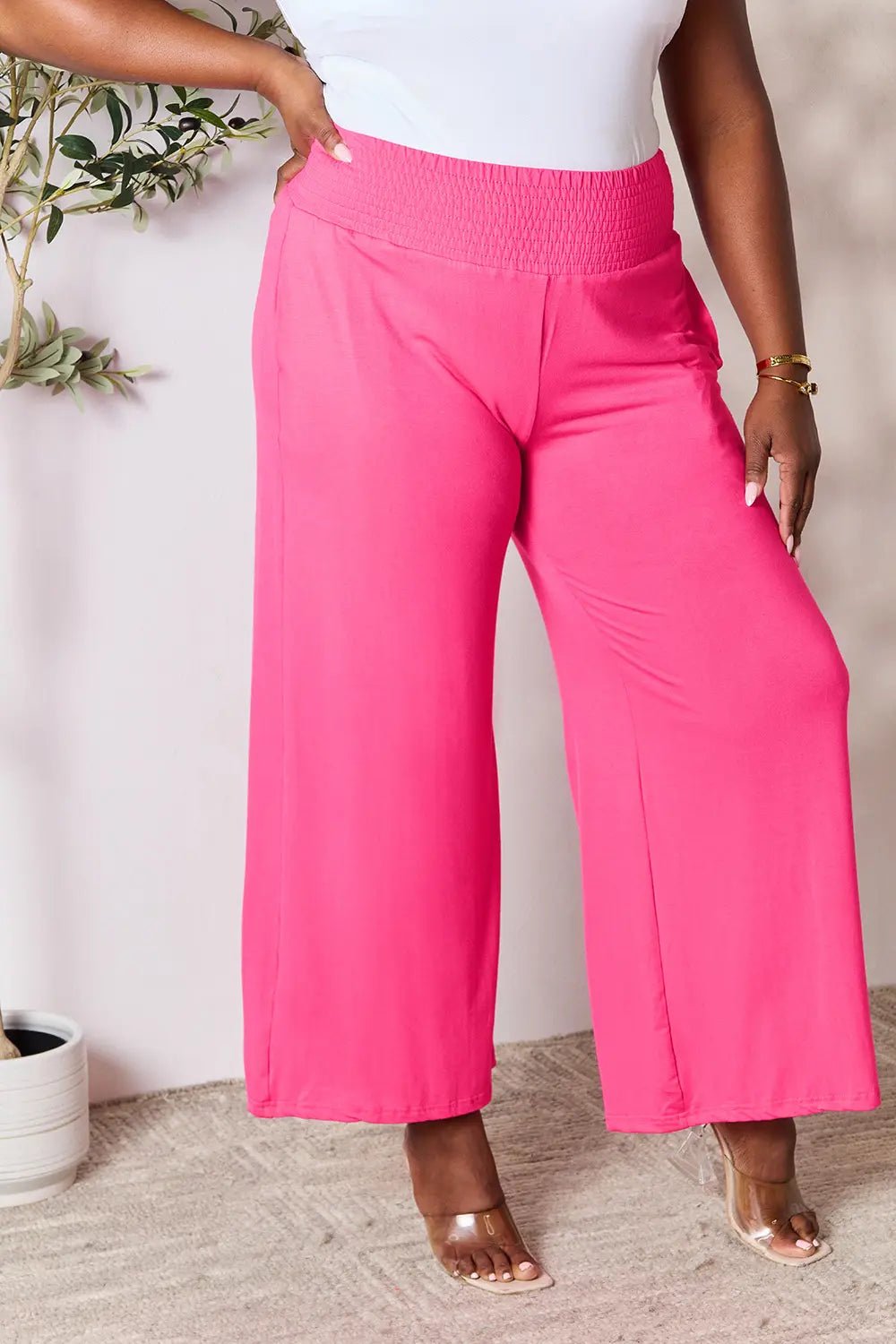 Basic Bae Full Size Smocked Wide Waistband Wide Leg Pants - The Coin Has A Say