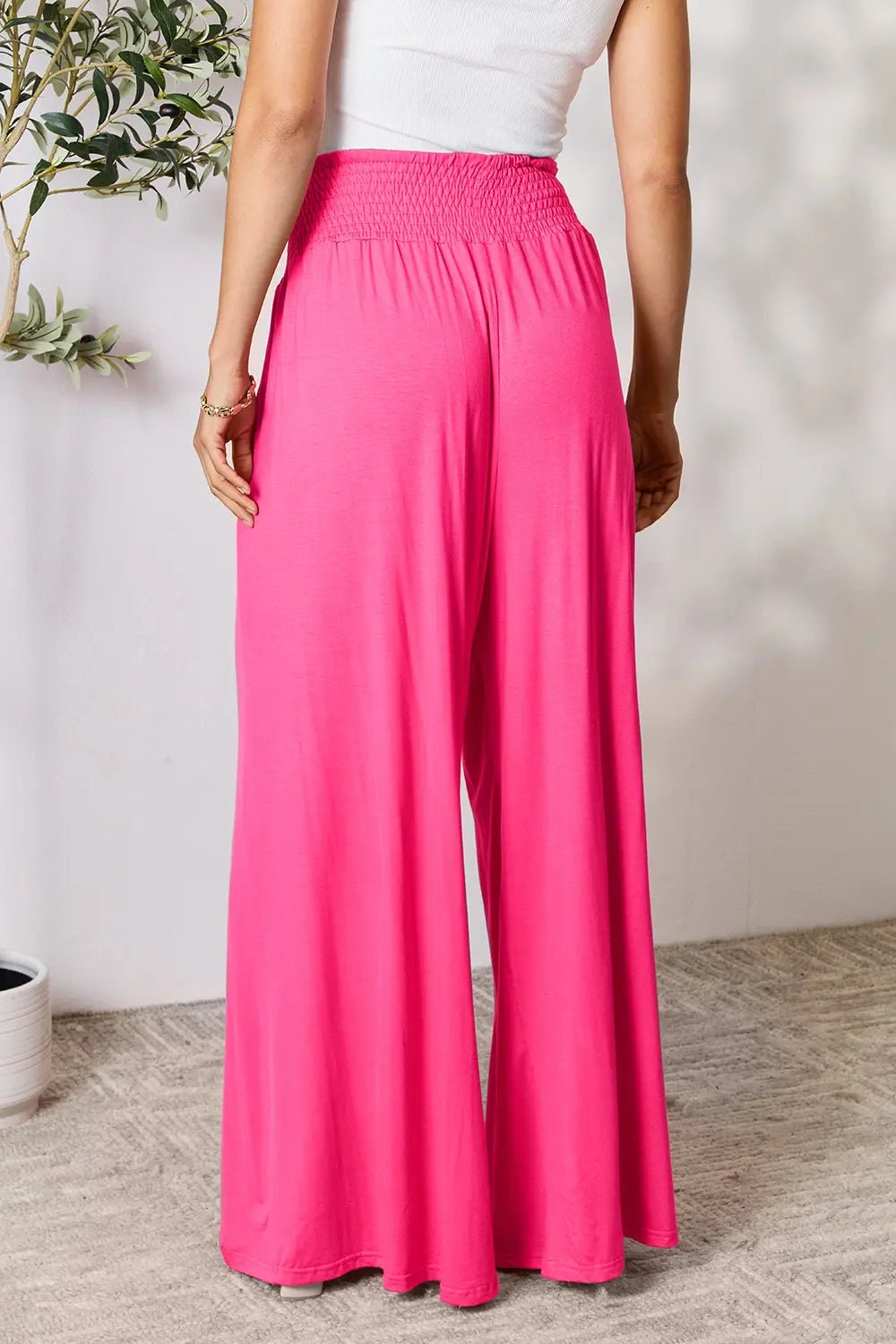 Basic Bae Full Size Smocked Wide Waistband Wide Leg Pants - The Coin Has A Say