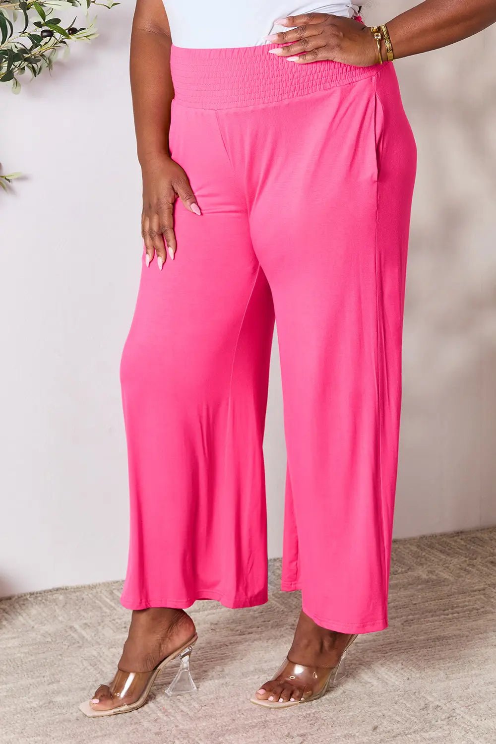 Basic Bae Full Size Smocked Wide Waistband Wide Leg Pants - The Coin Has A Say