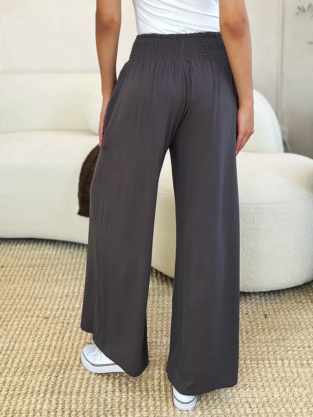 Basic Bae Full Size Smocked Wide Waistband Wide Leg Pants - The Coin Has A Say