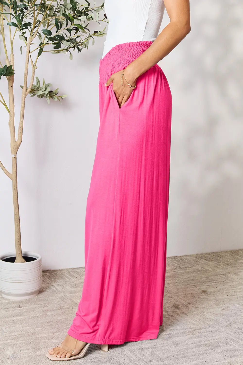Basic Bae Full Size Smocked Wide Waistband Wide Leg Pants - The Coin Has A Say