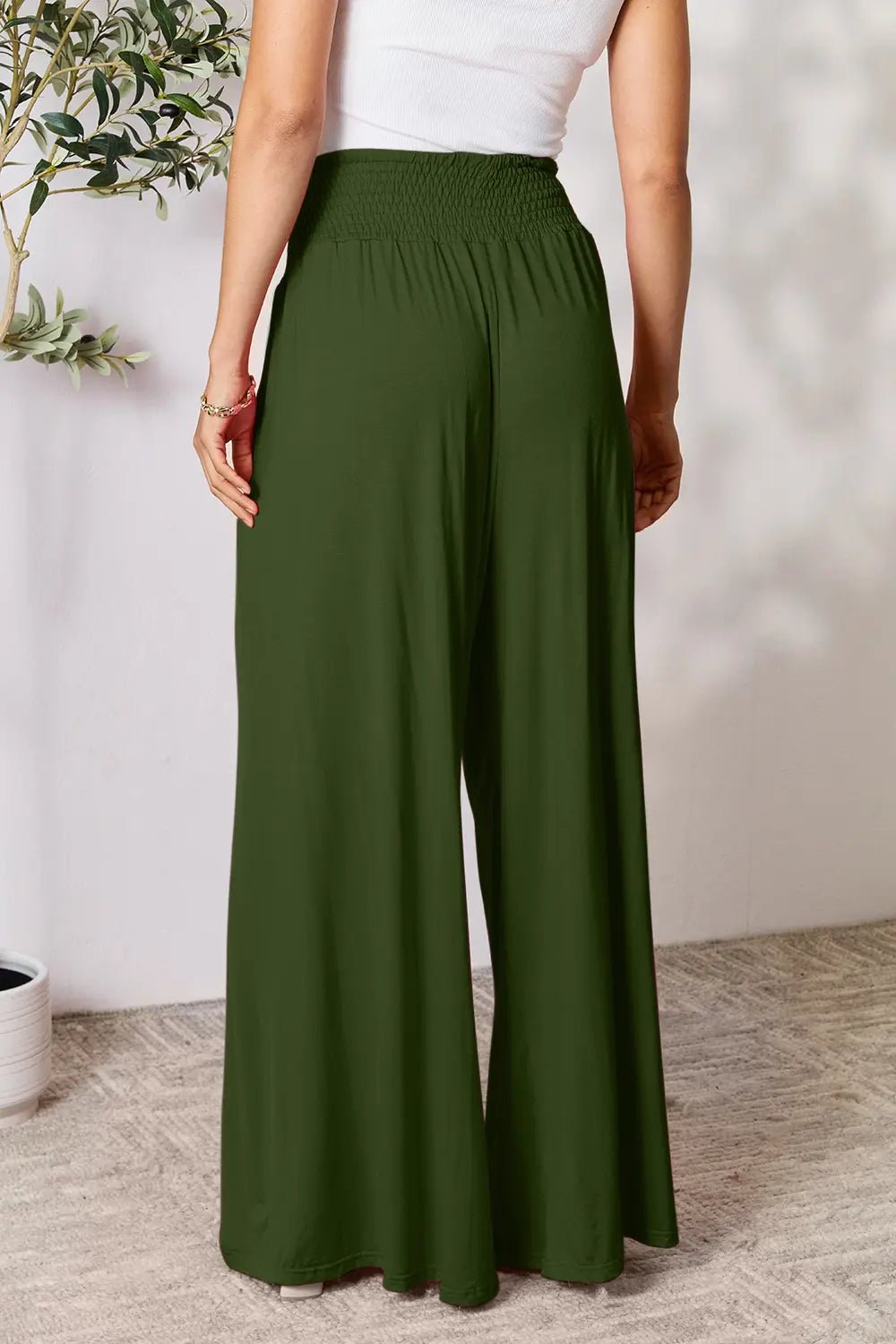 Basic Bae Full Size Smocked Wide Waistband Wide Leg Pants - The Coin Has A Say