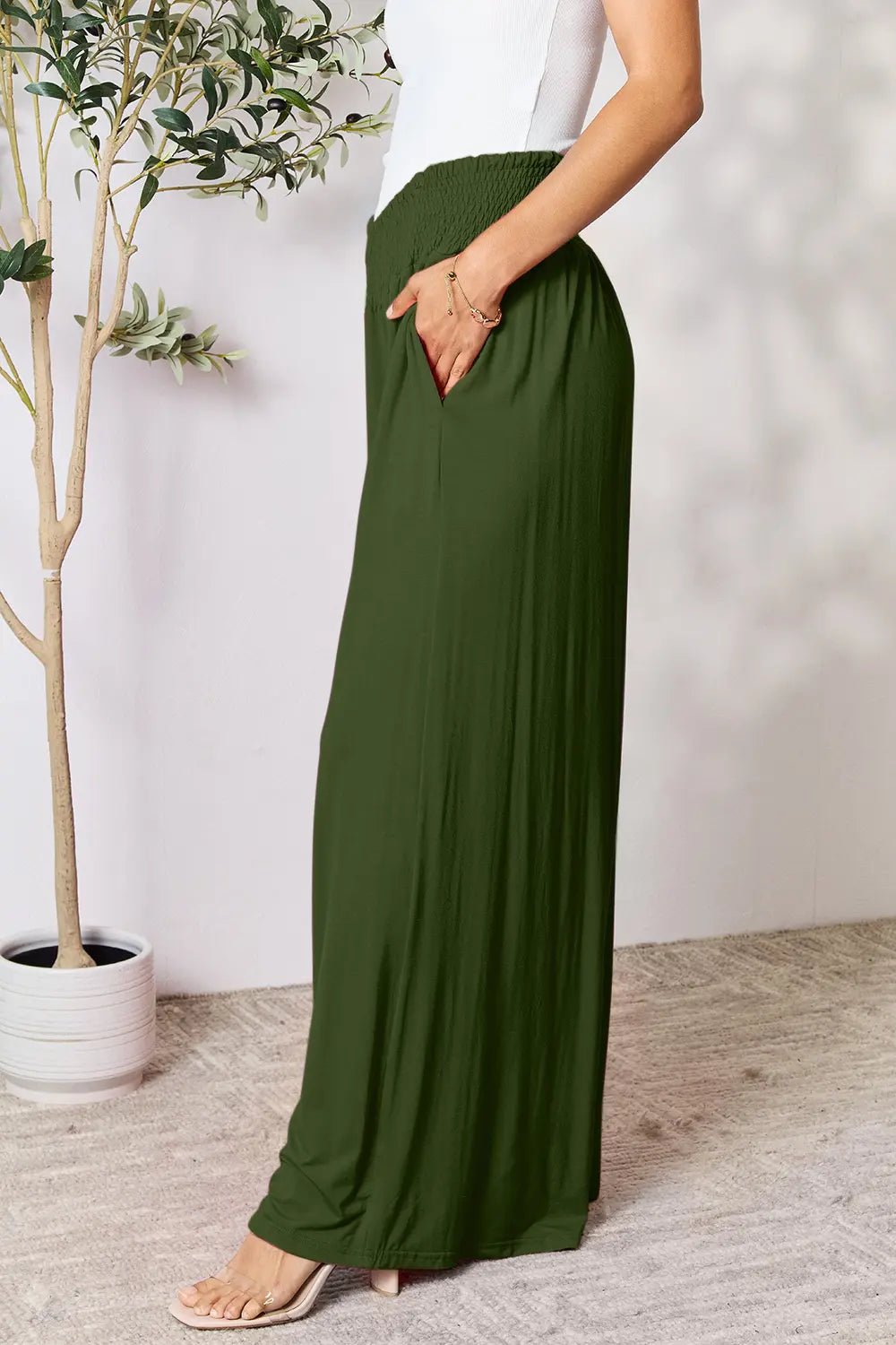 Basic Bae Full Size Smocked Wide Waistband Wide Leg Pants - The Coin Has A Say
