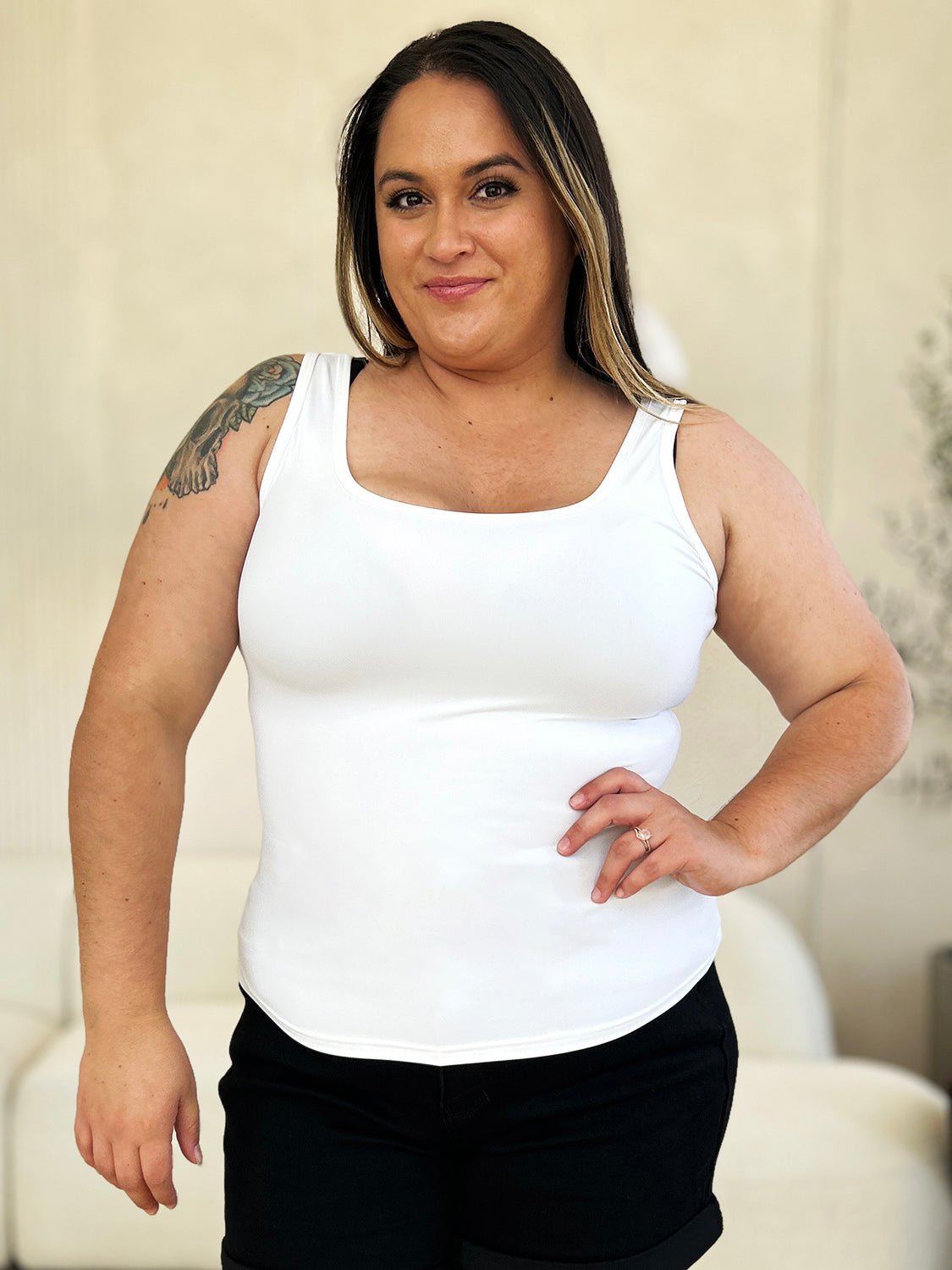 Basic Bae Full Size Square Neck Wide Strap Tank - The Coin Has A Say