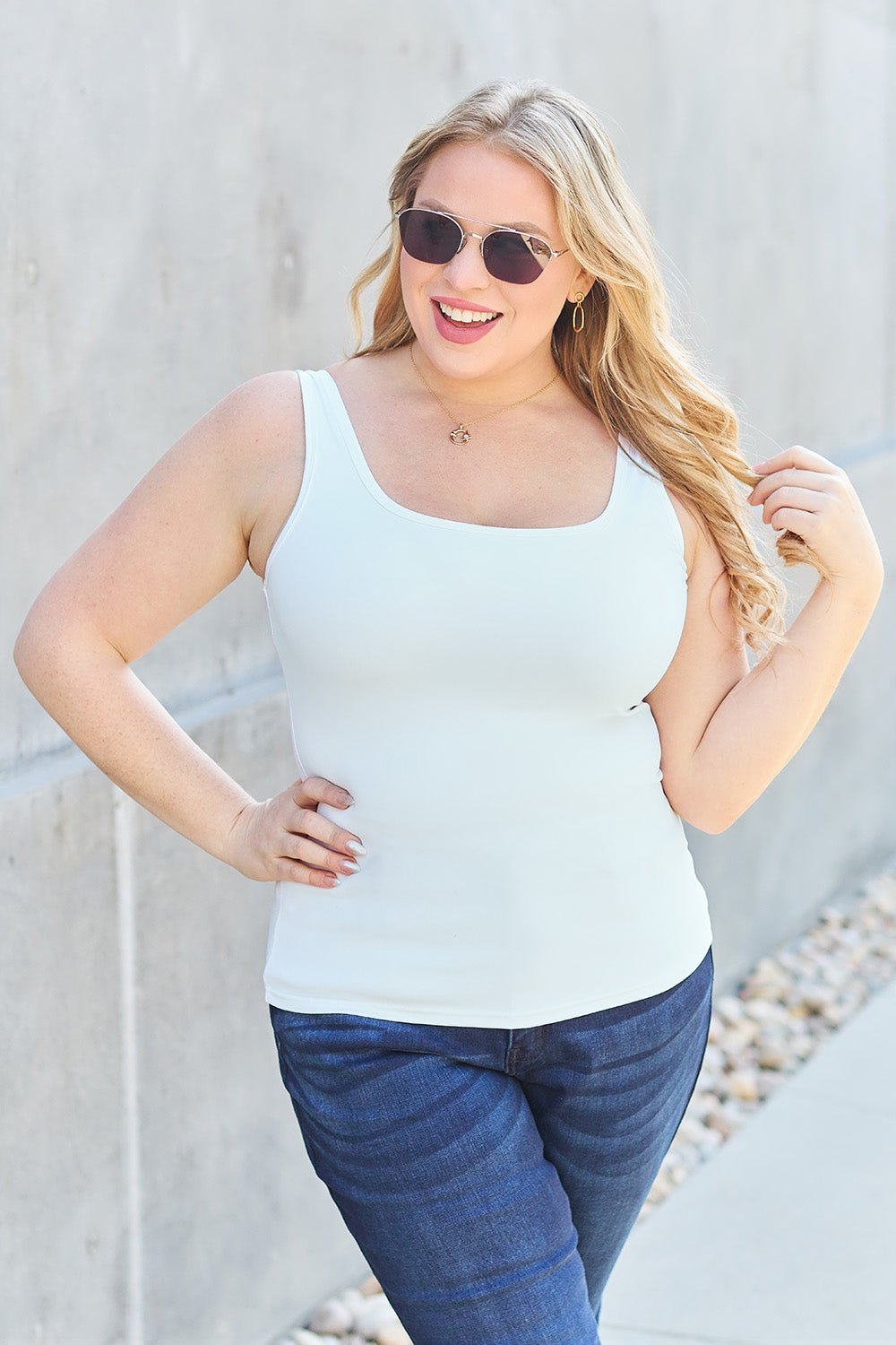 Basic Bae Full Size Square Neck Wide Strap Tank - The Coin Has A Say