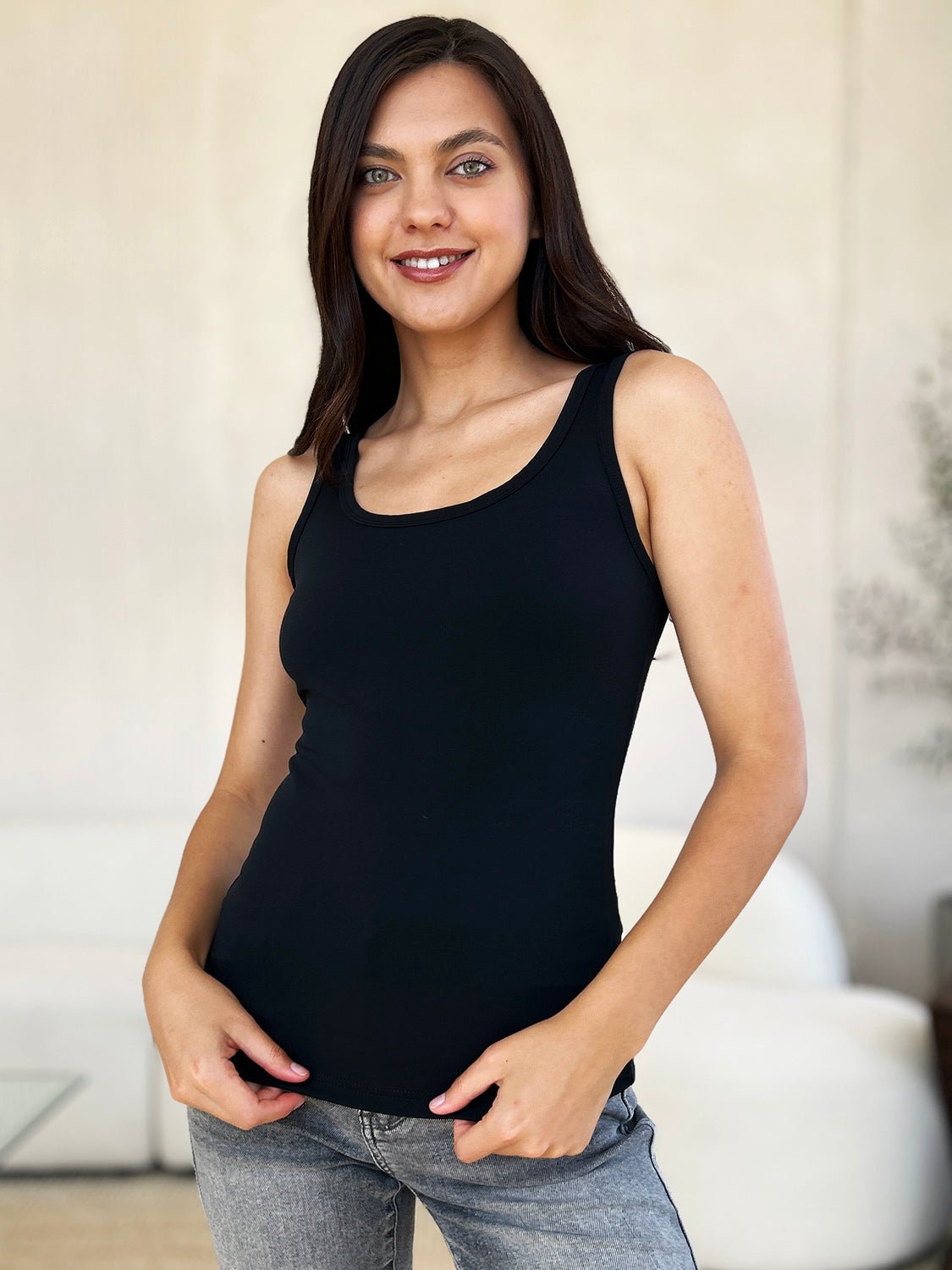 Basic Bae Full Size Square Neck Wide Strap Tank - The Coin Has A Say