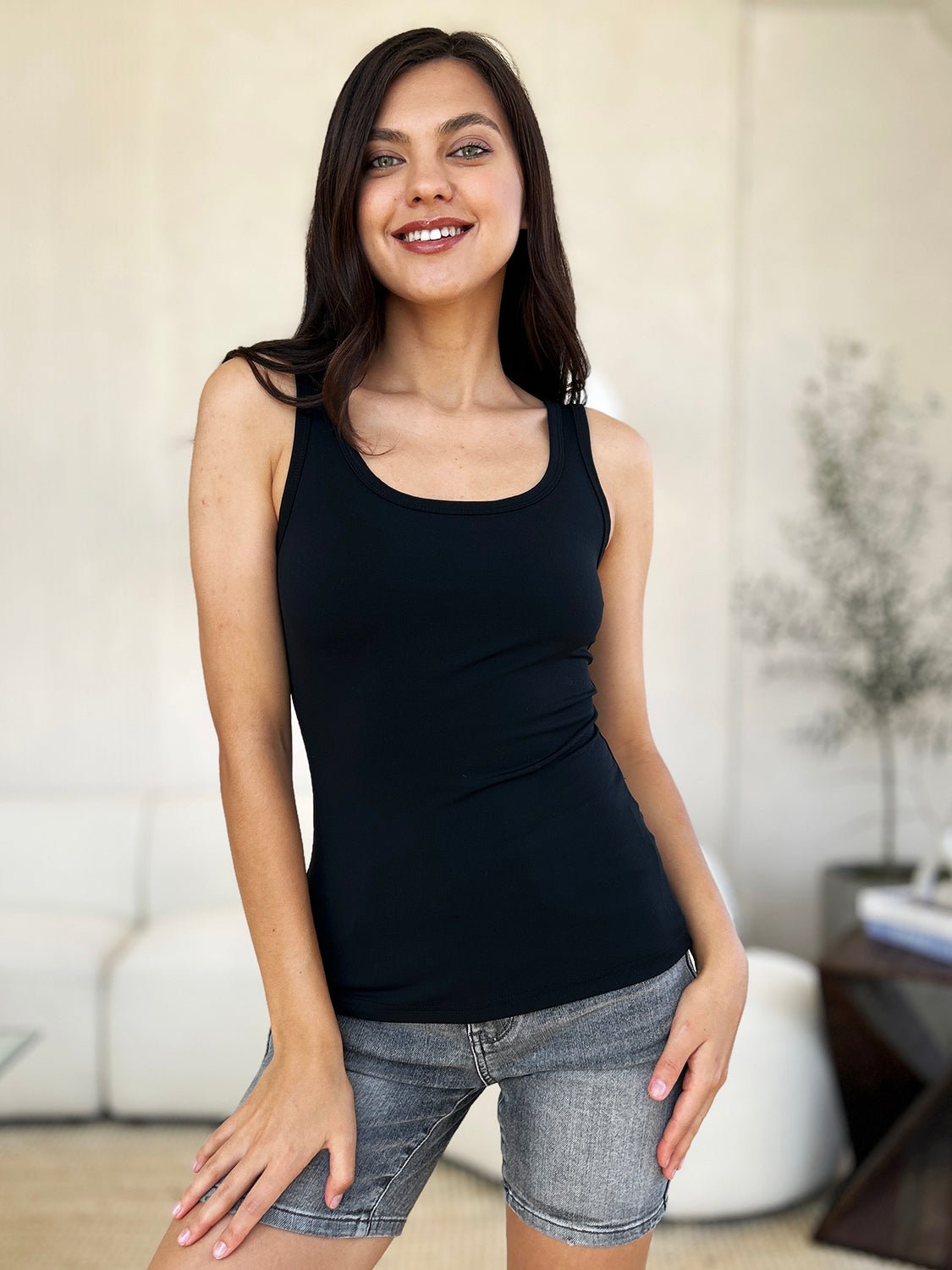 Basic Bae Full Size Square Neck Wide Strap Tank - The Coin Has A Say