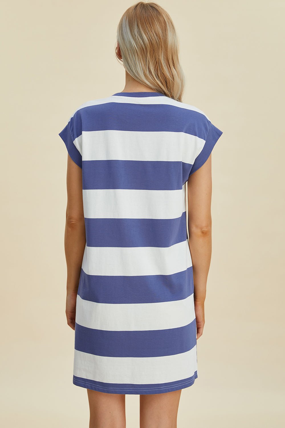 Basic Bae Full Size Striped Round Neck Cap Sleeve Mini Dress - The Coin Has A Say