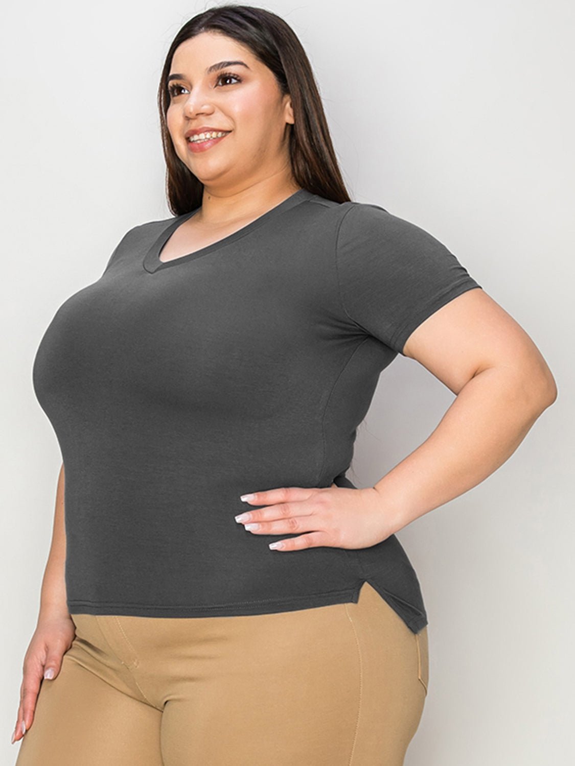 Basic Bae Full Size V-Neck High-Low T-Shirt - The Coin Has A Say
