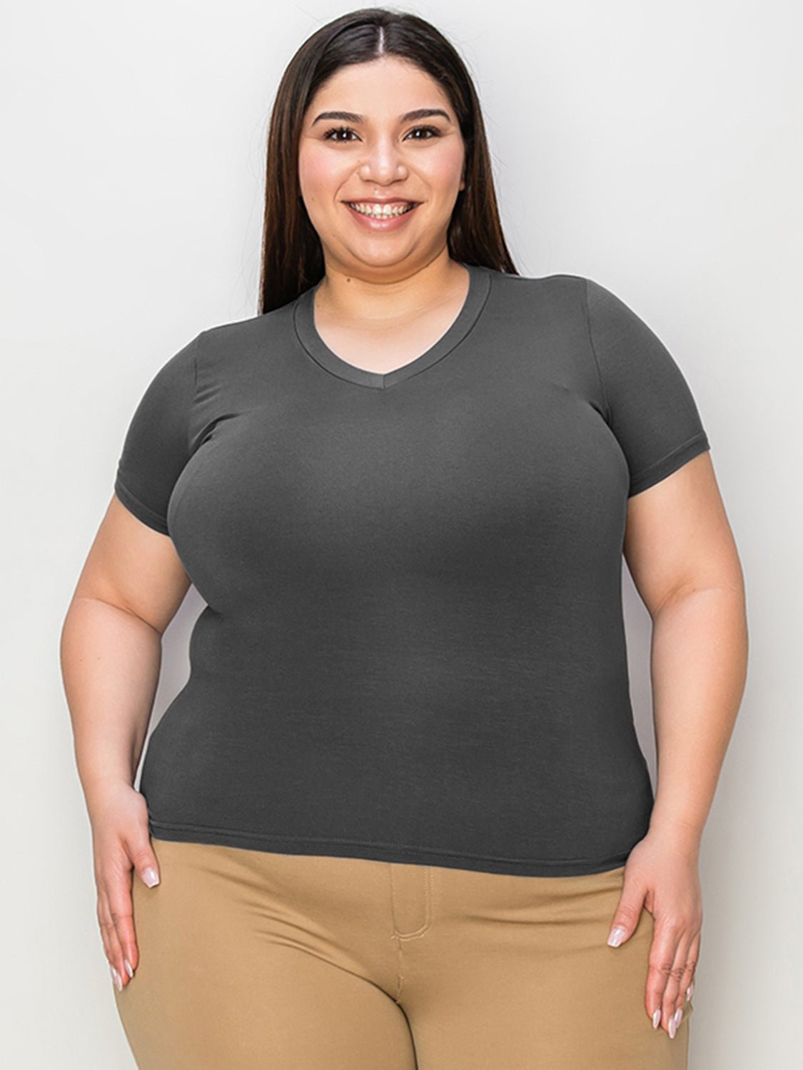 Basic Bae Full Size V-Neck High-Low T-Shirt - The Coin Has A Say
