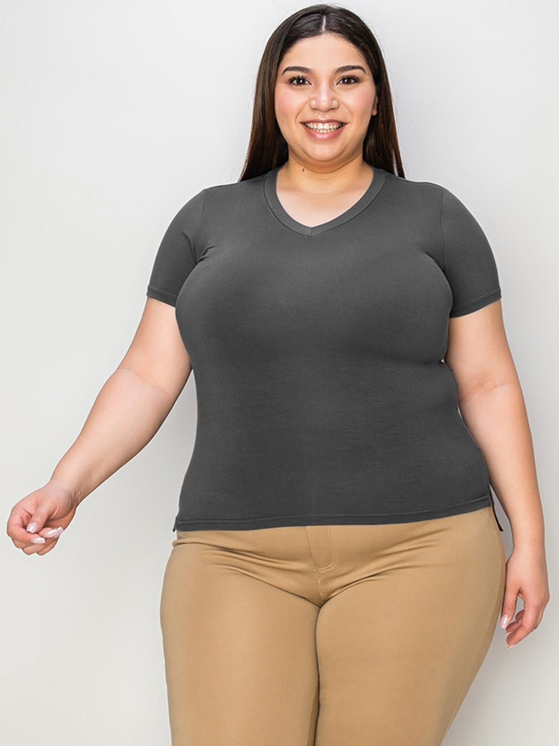 Basic Bae Full Size V-Neck High-Low T-Shirt - The Coin Has A Say