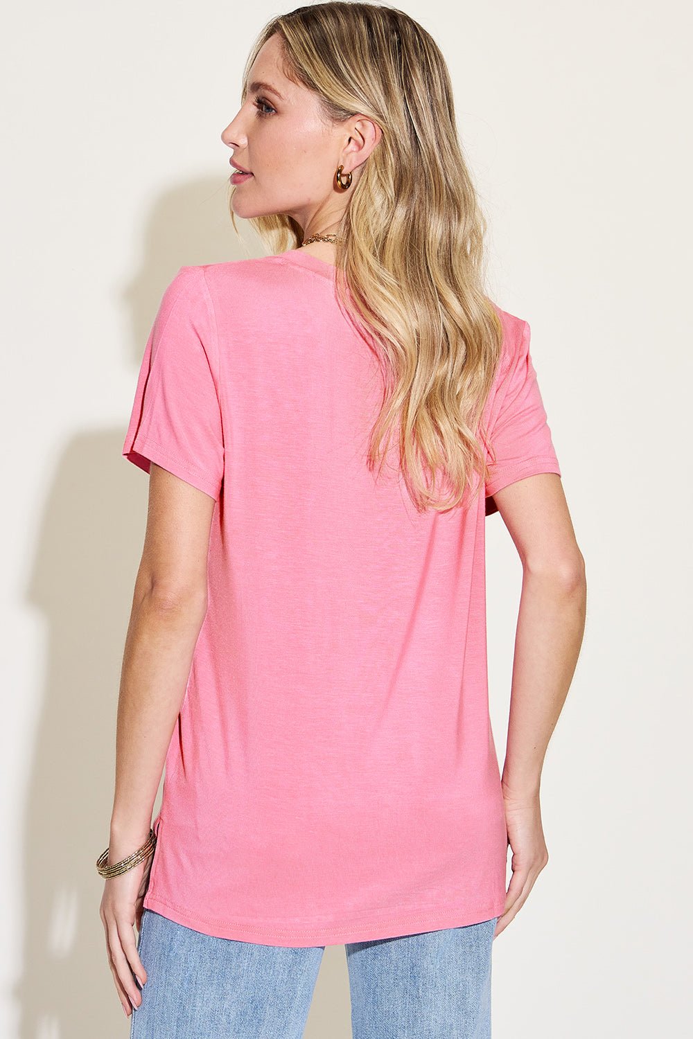 Basic Bae Full Size V-Neck High-Low T-Shirt - The Coin Has A Say