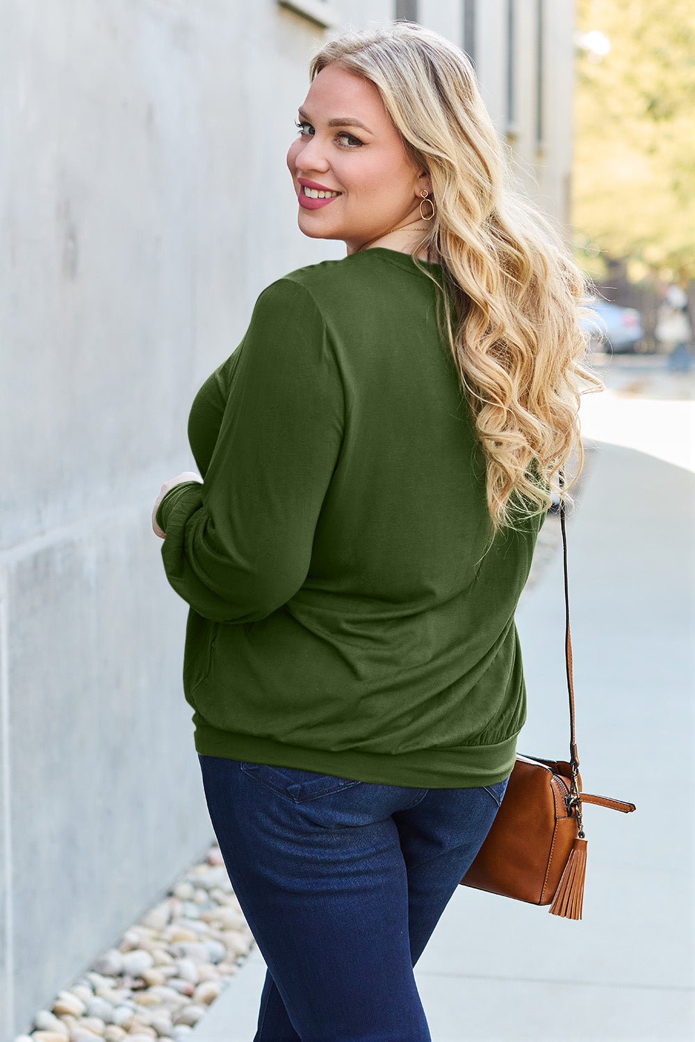 Basic Bae Full Size V-Neck Lantern Sleeve Top - The Coin Has A Say