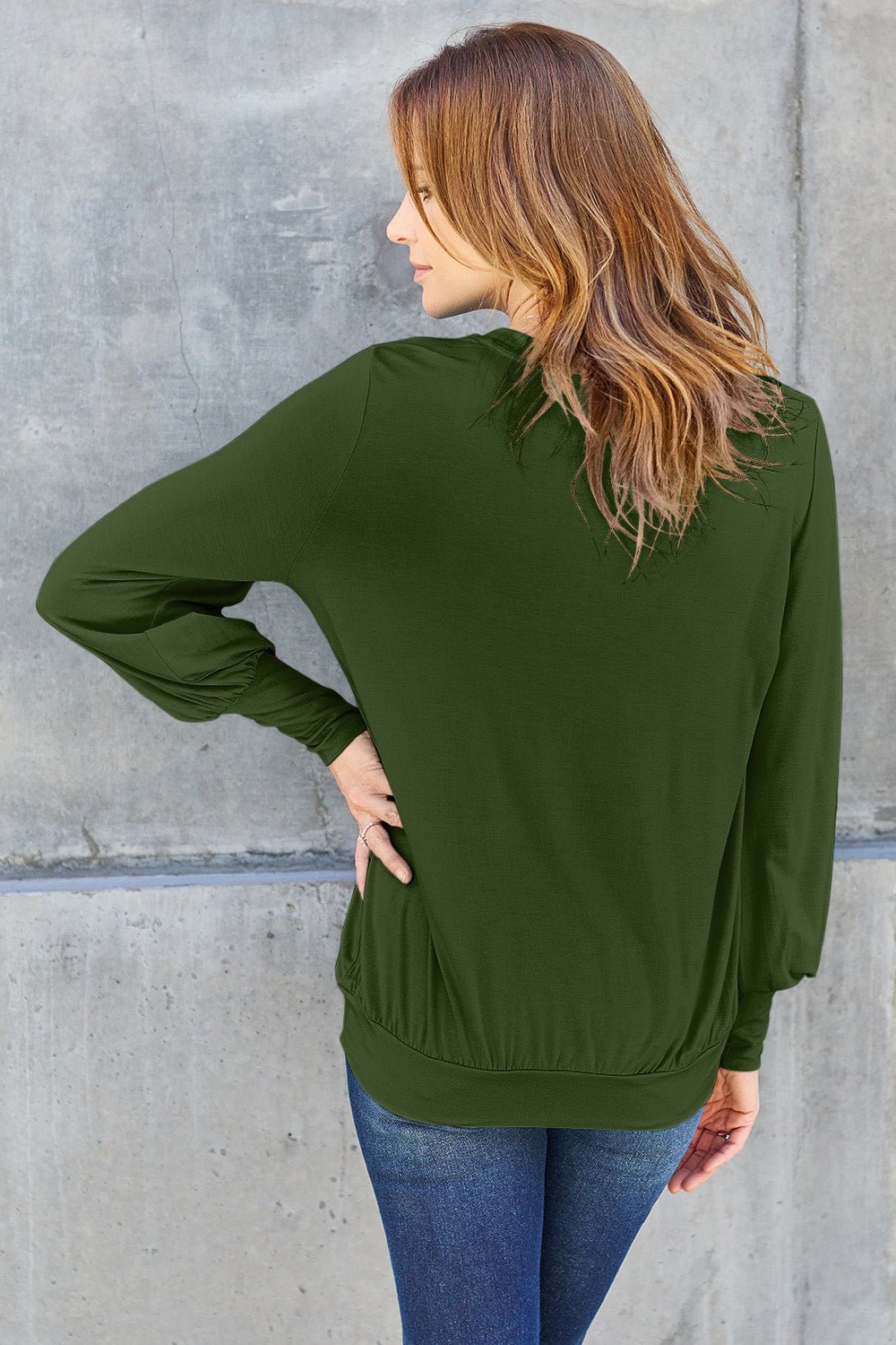 Basic Bae Full Size V-Neck Lantern Sleeve Top - The Coin Has A Say