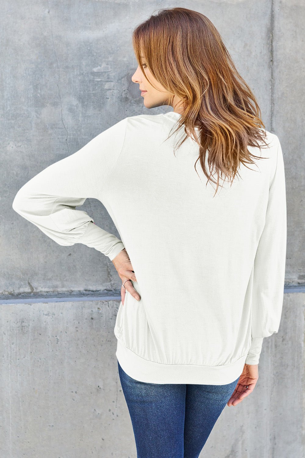 Basic Bae Full Size V-Neck Lantern Sleeve Top - The Coin Has A Say