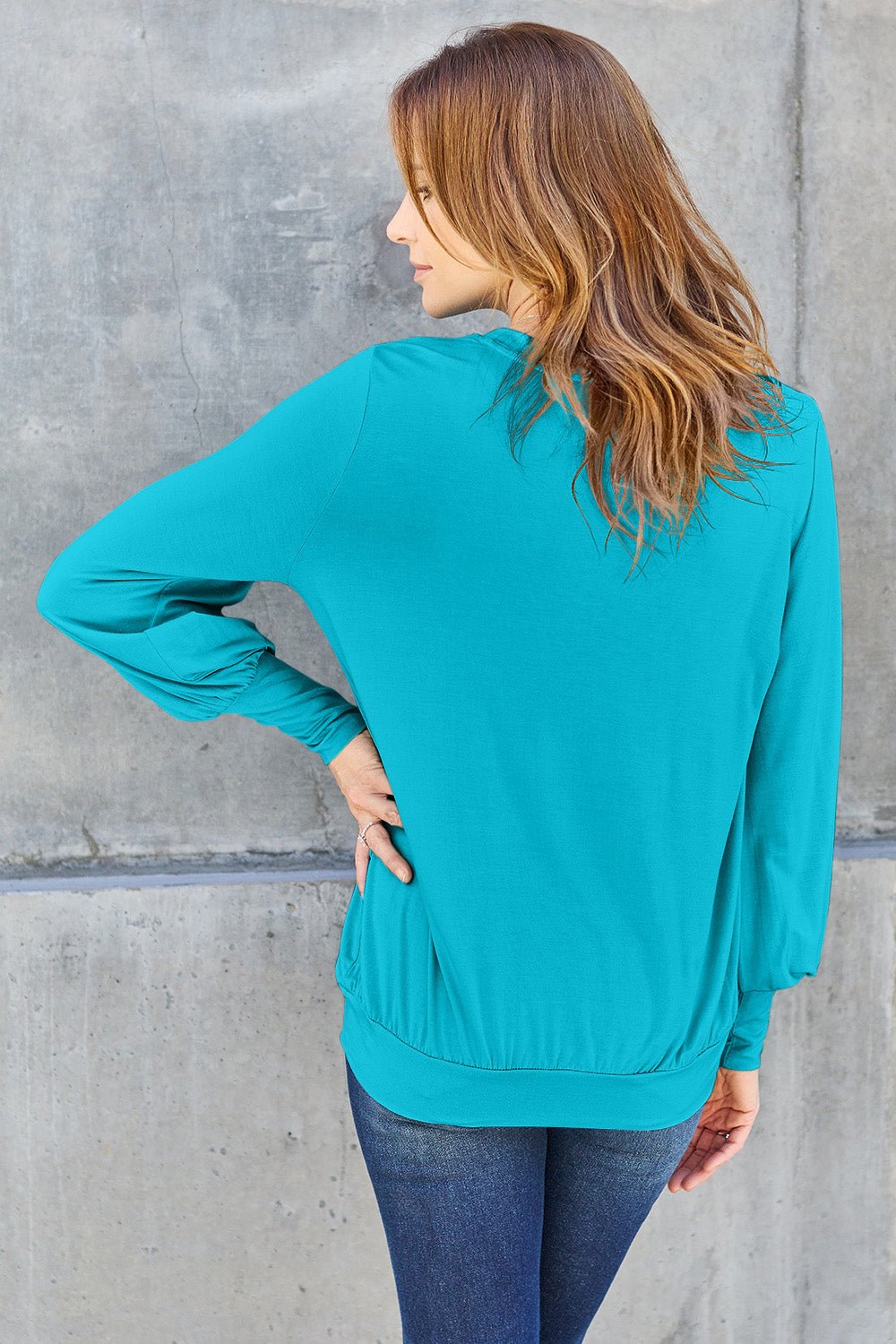 Basic Bae Full Size V-Neck Lantern Sleeve Top - The Coin Has A Say
