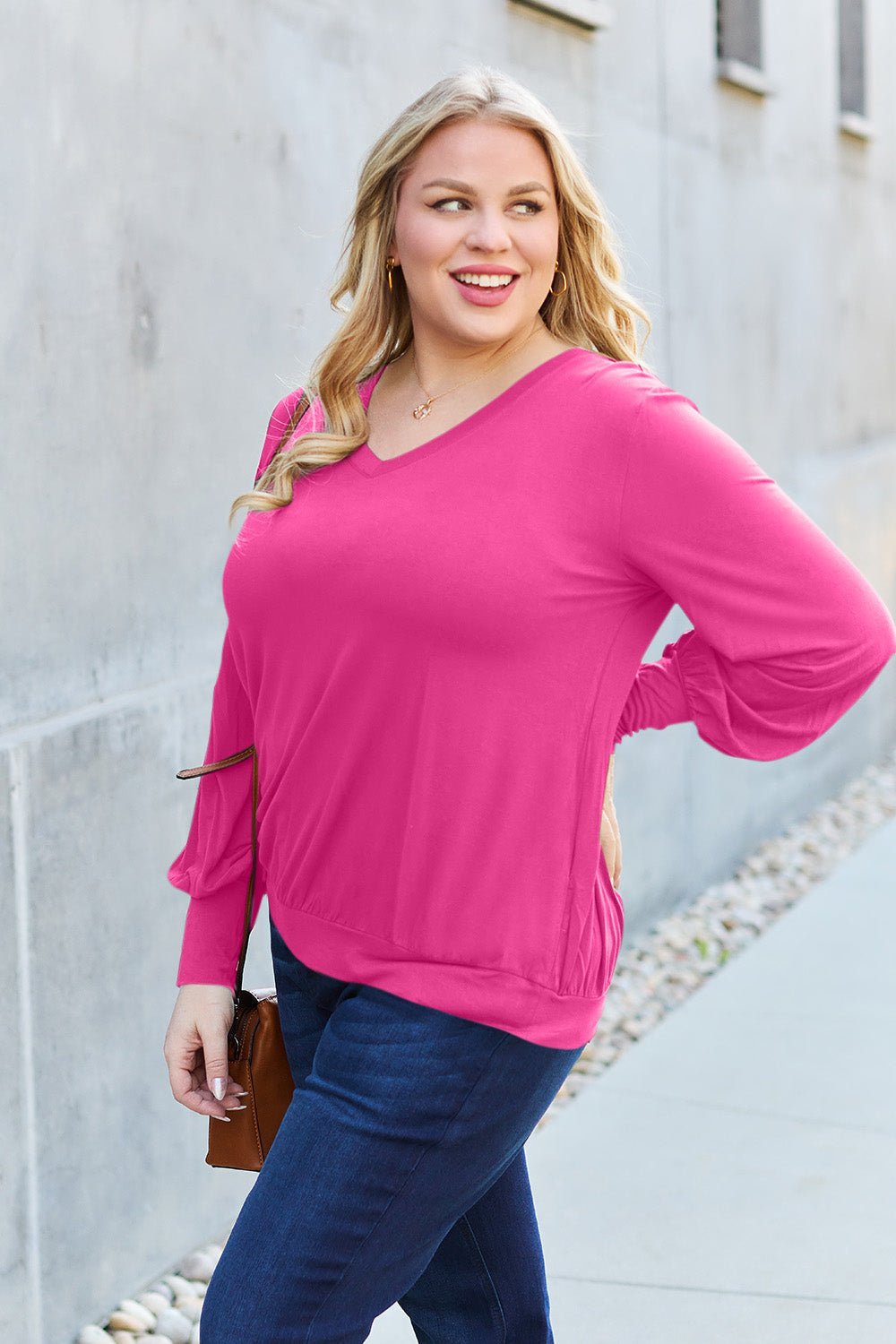 Basic Bae Full Size V-Neck Lantern Sleeve Top - The Coin Has A Say
