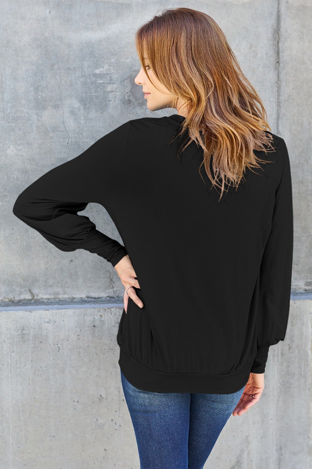 Basic Bae Full Size V-Neck Lantern Sleeve Top - The Coin Has A Say