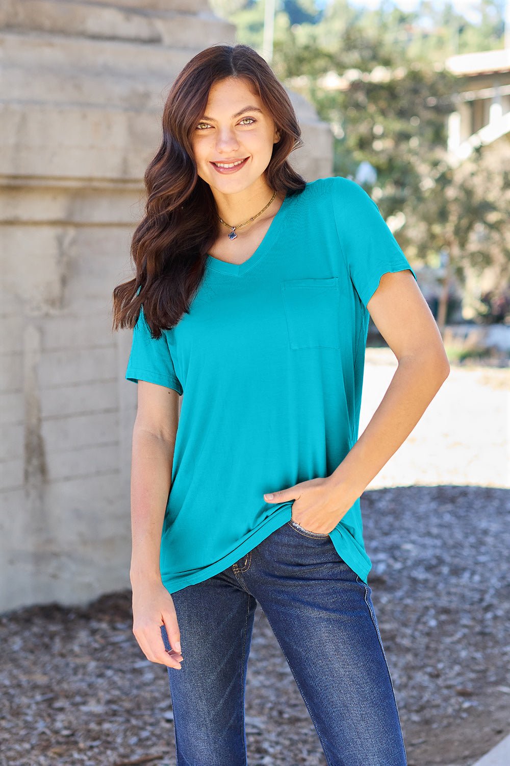 Basic Bae Full Size V-Neck Short Sleeve T-Shirt - The Coin Has A Say